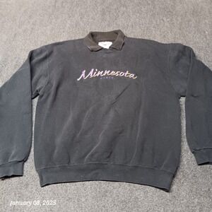 Vintage Minnesota State Sweatshirt Adult XL Black Embroidered Oarsman Collared
